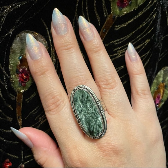 Vintage Seraphinite Sterling Silver Ring - Picture 8 of 10